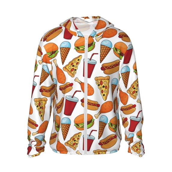 KLL Hot Dog Burger Print Men's Women’s UPF 50+ Sun Protection Outdoor Hoodie Jacket Long Sleeve Fishing Hiking Performance Shirt-XX-Large