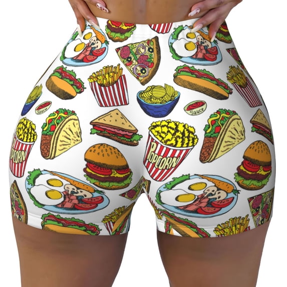 KLL Hot Dog With One Sausage Pattern Workout Shorts for Women Scrunch Short Gym Yoga Running Sport Active Exercise Fitness Shorts