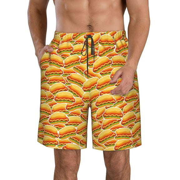 KLL Hot Dogs Men's Casual Summer Beach Shorts Hawaiian Shorts with Pockets-Small
