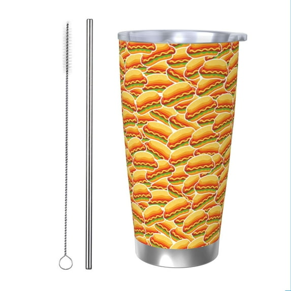 KLL Hot Dogs Print 40oz Stainless Steel Insulated Car Cup with Spillproof Lid - Keep Your Drink Hot or Cold on the Go-Straw Two-piece Set