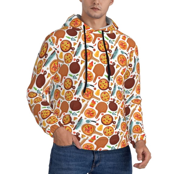 KLL Hot Fresh Pizza Print Mens Hoodie Long Sleeve Casual Pullover Hooded Sweatshirt Fashion Drawstring Hoodies with Pocket-3X-Large