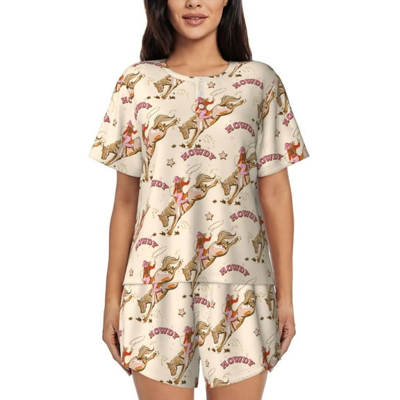 KLL Howdy Cowgirl Print Pajama Set for Women Short Sleeve Sleepwear Pjs Soft 2 Piece Lounge Sleepwear Sets-Small