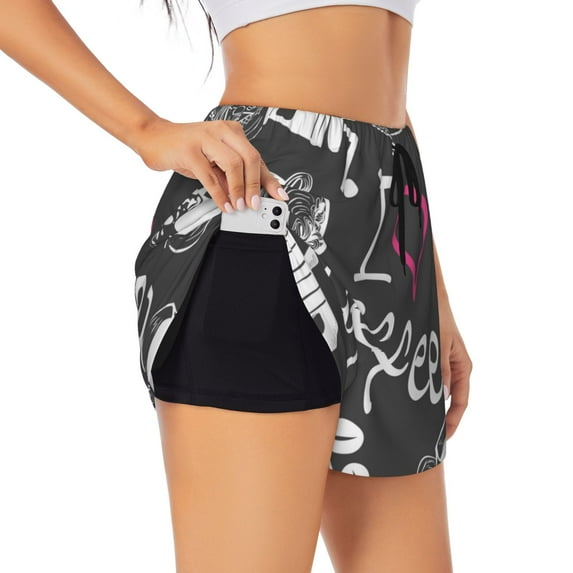 KLL I Love Coffee Pattern Shorts Women,Athletic Shorts High Waisted Running Shorts Pocket Sporty Short Gym Elastic Workout Shorts-X-Large