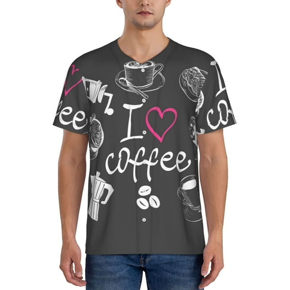 KLL I Love Coffee for Men's Baseball Shirts,Short Sleeve Casual Shirts Button Down Shirt for Men Beach Summer Wedding Shirt-XX-Large