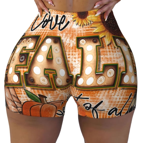 KLL I Love Fall Most Of All Pattern Workout Shorts for Women Scrunch Short Gym Yoga Running Sport Active Exercise Fitness Shorts