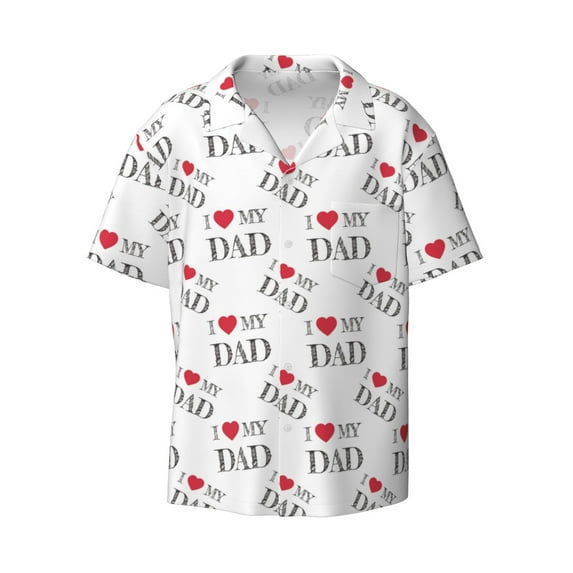 KLL I Love My Dad Print Men's Shirt Short Sleeve Button Down Summer Cuba Beach Shirts- XX-Large