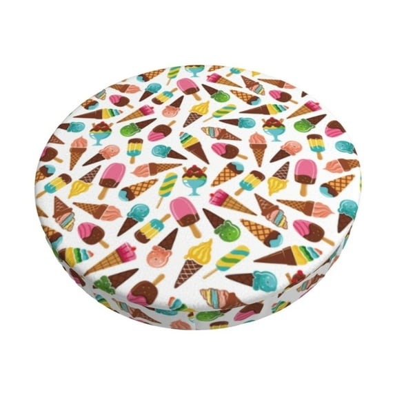 KLL Ice Cream Popsicles Round Bar Chair Cushion Cover 12 inch ,Bar Stool Protector with Elastic, Soft Washable