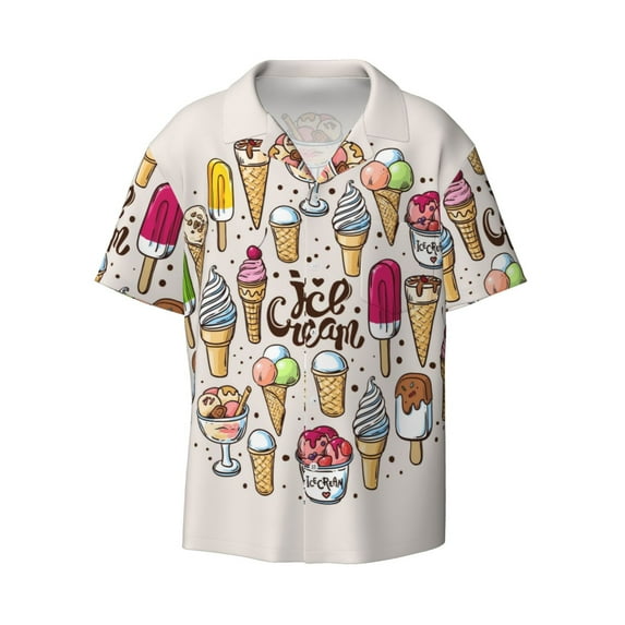 KLL Ice Cream Print Men's Shirt Short Sleeve Button Down Summer Cuba Beach Shirts- XX-Large