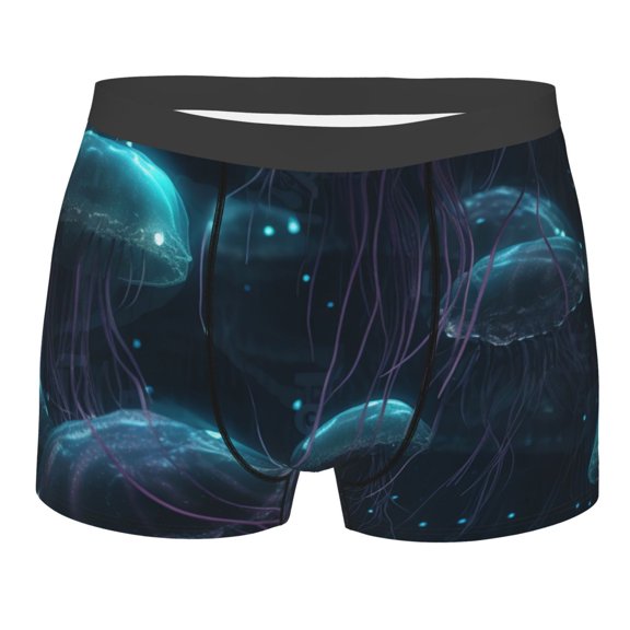 KLL Ice blue light spot jellyfish Men's Cotton Boxer Briefs Underwear-Medium