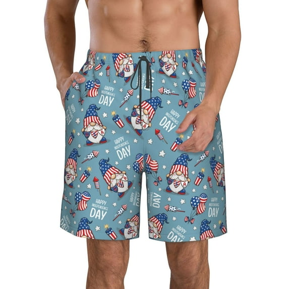 KLL Independence With Gnome Men's Casual Summer Beach Shorts Hawaiian Shorts with Pockets-Small