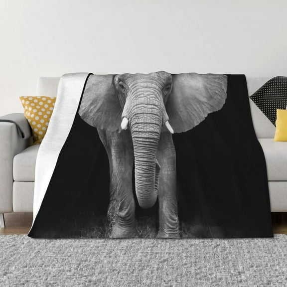 KLL Indian Elephant Print Fleece Throw Blanket, Horizontal Fleece Bedding Cute Soft Blankets Comfy Fleece Flannel Plush Home Decor for Couch & Bed -