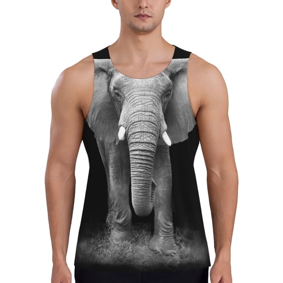 KLL Indian Elephant Print Men's Muscle Gym Workout Stringer Tank Tops Bodybuilding Fitness T-Shirts Tank Tops Men-3X-Large