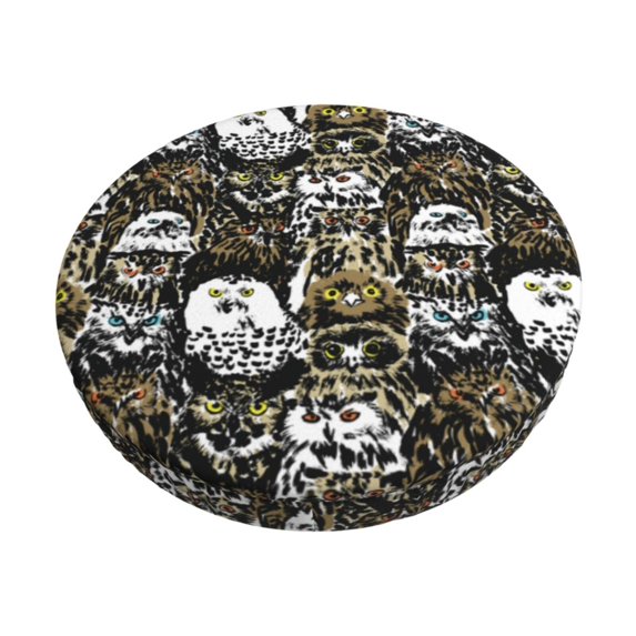 KLL Ink Graffiti Owl Round Bar Chair Cushion Cover 12 inch ,Bar Stool Protector with Elastic, Soft Washable