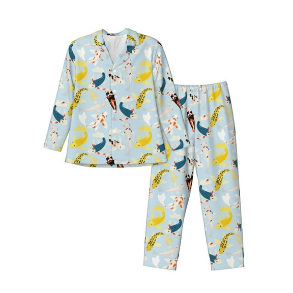 KLL Japanese Carps Sleepwear Mens Flannel Pajamas,Long Cotton Pj Set