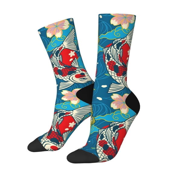 KLL Japanese Koi Print Cool Socks Men's Women's Crew Socks Funny Crazy Novelty Stockings
