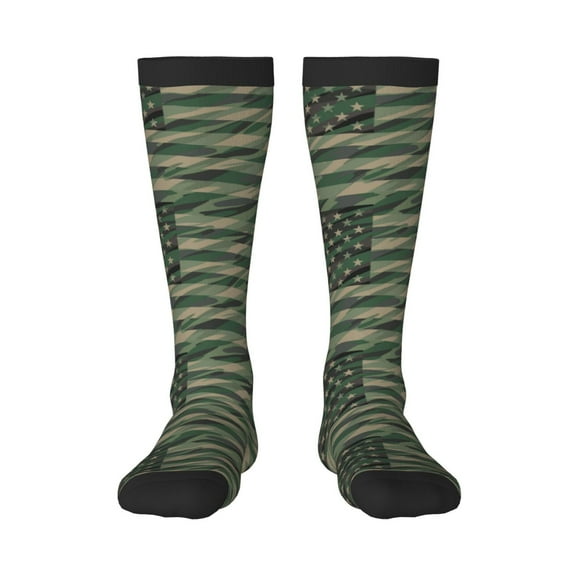 KLL Jungle Green Camo USA Flag Print Cool Socks Men's Women's Crew Socks Funny Crazy Novelty Stockings