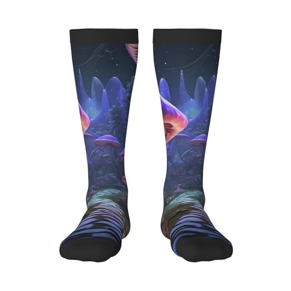 KLL Jungle Path Glowing Mushrooms Print Cool Socks Men's Women's Crew Socks Funny Crazy Novelty Stockings