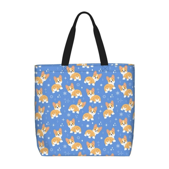 KLL Kawaii Corgi Pattern Aesthetic Tote Bag for Women Beach Bag Shopping Bags Shoulder Bag Reusable Grocery Bags