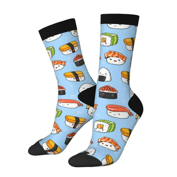 KLL Kawaii Sushi Print Cool Socks Men's Women's Crew Socks Funny Crazy Novelty Stockings