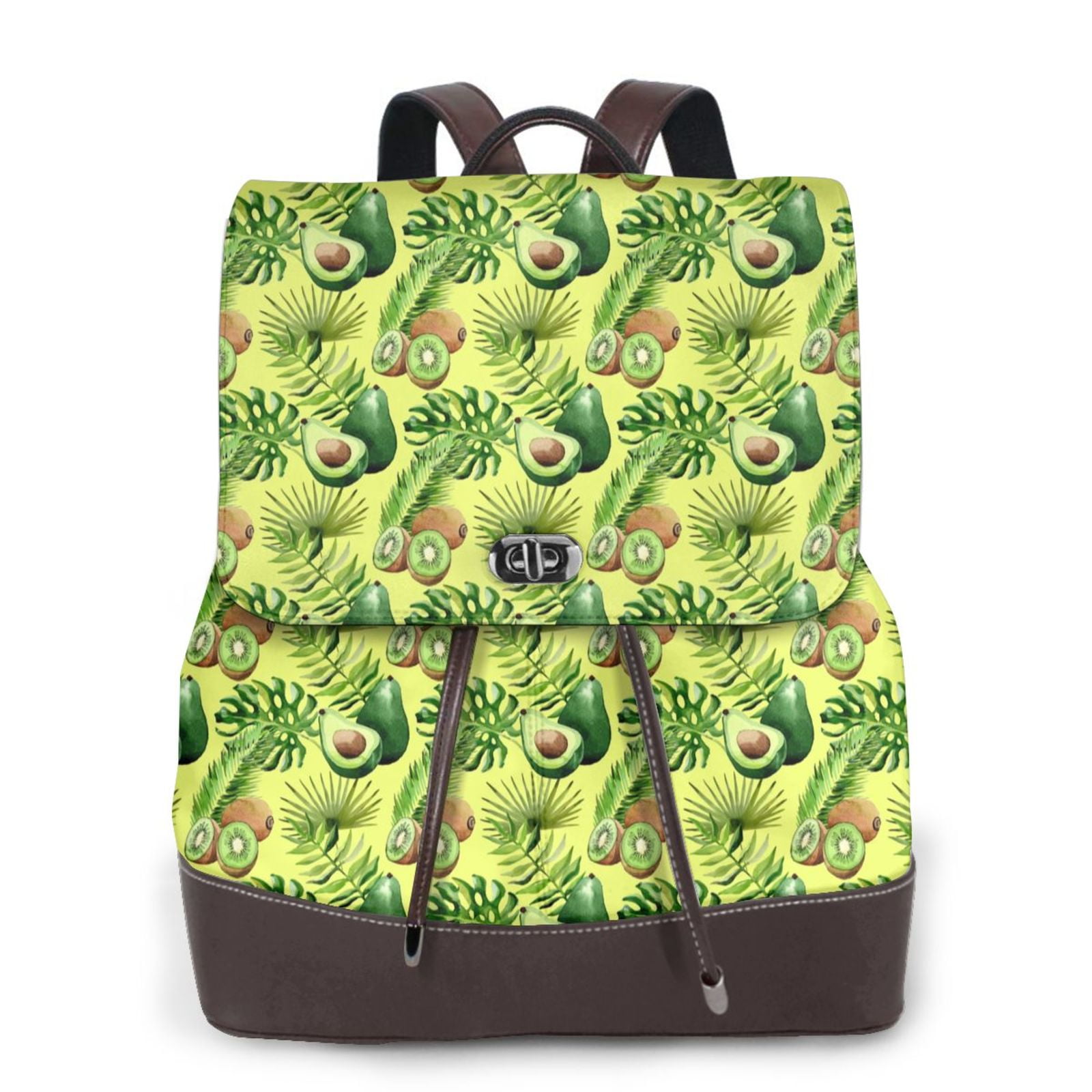 KLL Kiwi and Avocado Print Leather Backpack,PU Leather Laptop Backpack ...