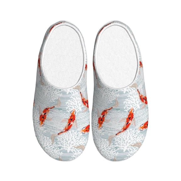 KLL Koi Fish Corals,Spring Summer Pattern Adult Unisex Cozy Slippers,Fuzzy Slip-on Slippers TPR Sole Slippers Comfort Plush Home Footwear for Indoor & Outdoor-35/36