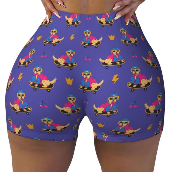 KLL Labrador Retriever Dog Pattern Workout Shorts for Women Scrunch Short Gym Yoga Running Sport Active Exercise Fitness Shorts