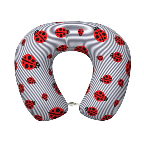 KLL Ladybug Pattern Memory Foam Cervical Neck Pillow Versatile U-Shaped Pillows for Home/Office/Camping/Travelling/Soft Washable Cover