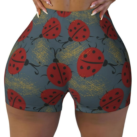 KLL Ladybug Pattern Workout Shorts for Women Scrunch Short Gym Yoga Running Sport Active Exercise Fitness Shorts