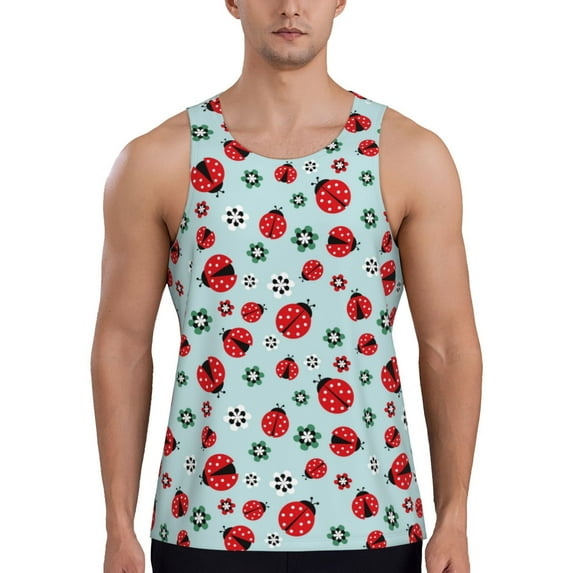 KLL Ladybugs And Flowers 1 Print Men's Muscle Gym Workout Stringer Tank Tops Bodybuilding Fitness T-Shirts Tank Tops Men-Medium
