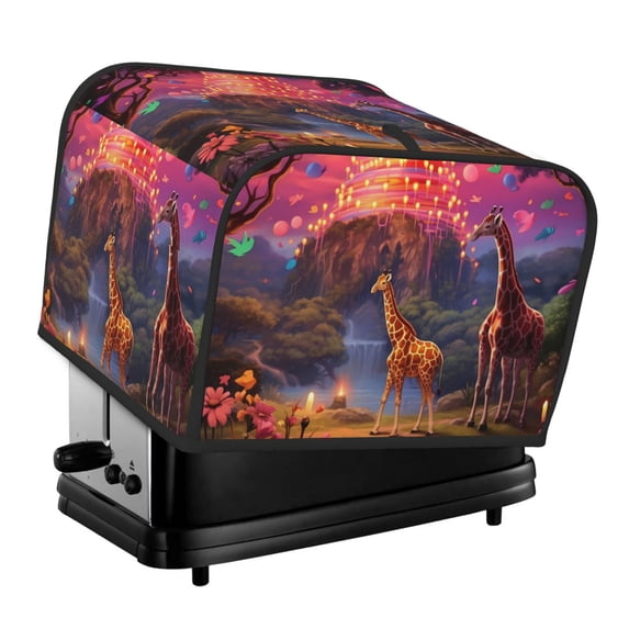 KLL Lantern Giraffes Magical Forest Print 4 Slice Toaster Dust Covers Kitchen Small Appliance Cover with 2 Pockets,Can hold Jam Spreader Knife & Toaster Tongs (12.4 x 10.6 x 8.2)