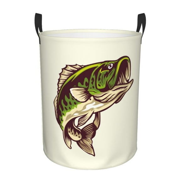 KLL Largemouth Bass Fish (3) Waterproof Foldable Laundry Hamper Bucket with Handles for Storage Bin,Kids Room,Home Organizer-Small