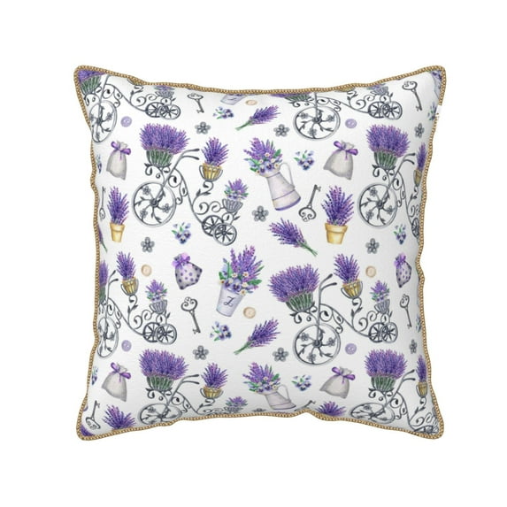 KLL Lavender Bicycle Decorative Throw Pillow Covers Velvet Soft for Couch Sofa Bedroom Living Room Outdoor - 18"x18"