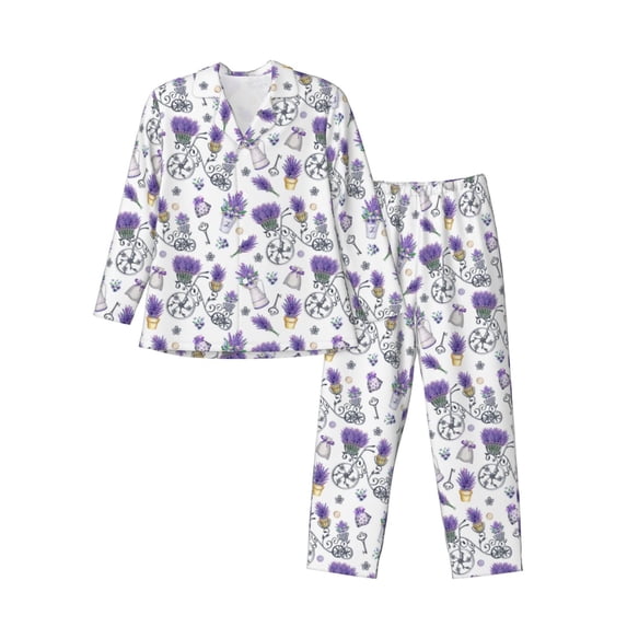 KLL Lavender Bicycle Sleepwear Mens Flannel Pajamas,Long Cotton Pj Set