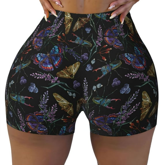 KLL Lavender Flowers Pattern Workout Shorts for Women Scrunch Short Gym Yoga Running Sport Active Exercise Fitness Shorts