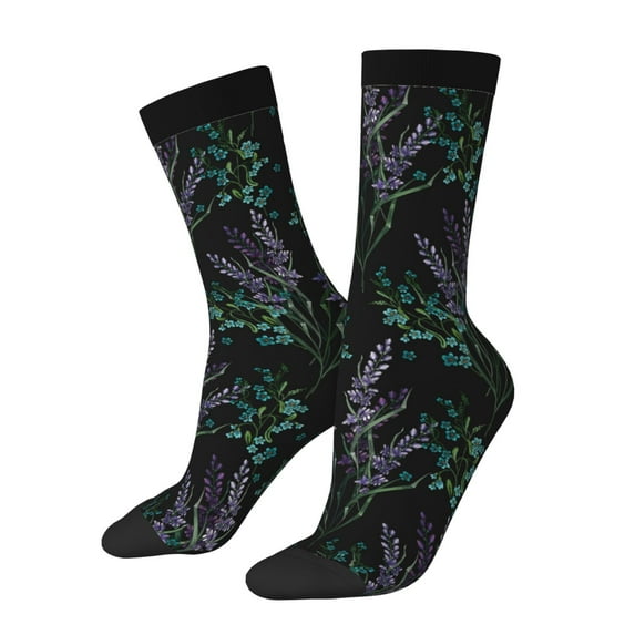 KLL Lavender Flowers Print Cool Socks Men's Women's Crew Socks Funny Crazy Novelty Stockings