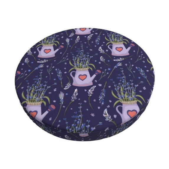 KLL Lavender Flowers Round Bar Chair Cushion Cover ,Bar Stool Protector with Elastic, Soft Washable