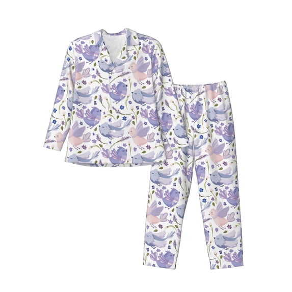 KLL Lavender Flowers Sleepwear Mens Flannel Pajamas,Long Cotton Pj Set