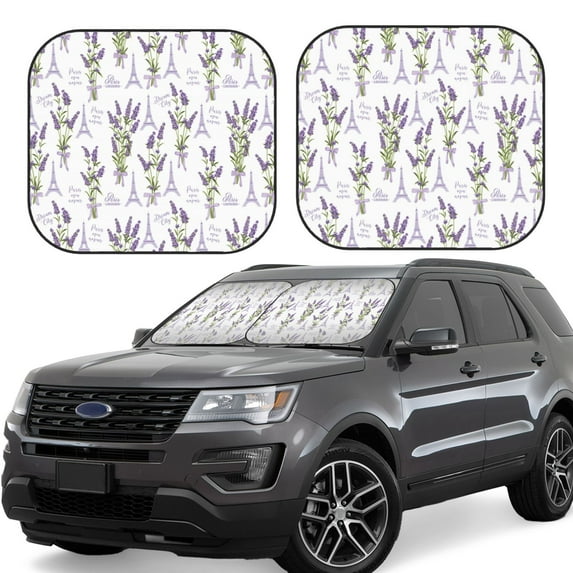 KLL Lavender Flowers Windshield Sun Shade 2-Piece Foldable Car Front Window Sunshade for Most Sedans SUV Truck- Medium