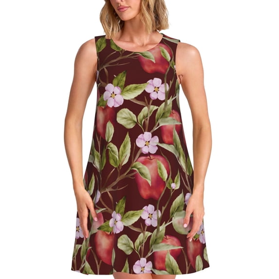 KLL Leaf And Fruit Pattern Womens Summer Dresses 2025,Loose Round Neck Sleeveless Sundresses Tank Dresses with Pockets