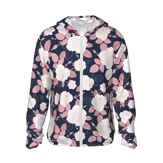 KLL Leaves Flower Print Men's Women’s UPF 50+ Sun Protection Outdoor Hoodie Jacket Long Sleeve Fishing Hiking Performance Shirt-Large