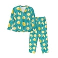 thumbnail image 1 of KLL Lemon Blue Print Women's Long Sleeve Pajamas with Pants Sleepwear Loungewear 2 Set-Large, 1 of 7