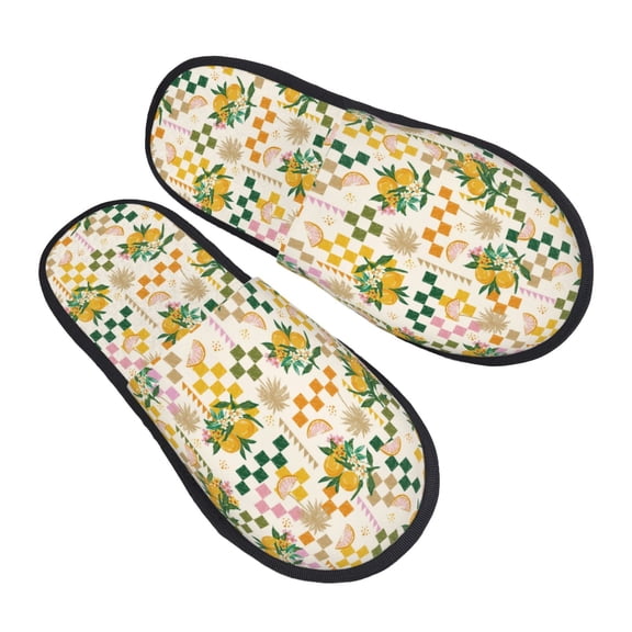 KLL Lemon Slippers for Women Men House Slip on Indoor Outdoor Bedroom Furry Fleece Lined Ladies Comfy Anti-Skid Rubber Hard Sole-Medium