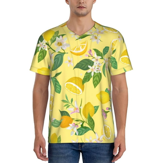 KLL Lemon for Men's Baseball Shirts,Short Sleeve Casual Shirts Button Down Shirt for Men Beach Summer Wedding Shirt-
