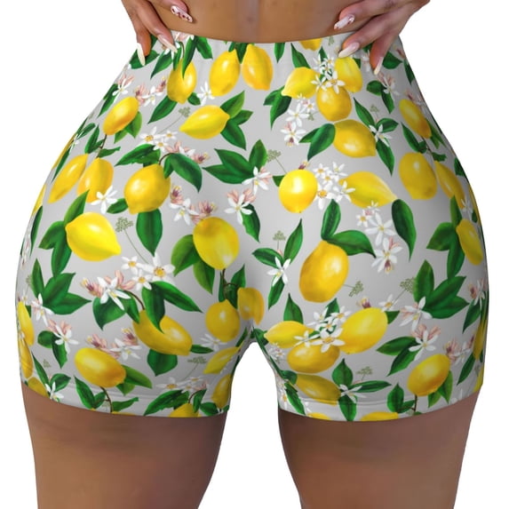 KLL Lemon1 Pattern Workout Shorts for Women Scrunch Short Gym Yoga Running Sport Active Exercise Fitness Shorts