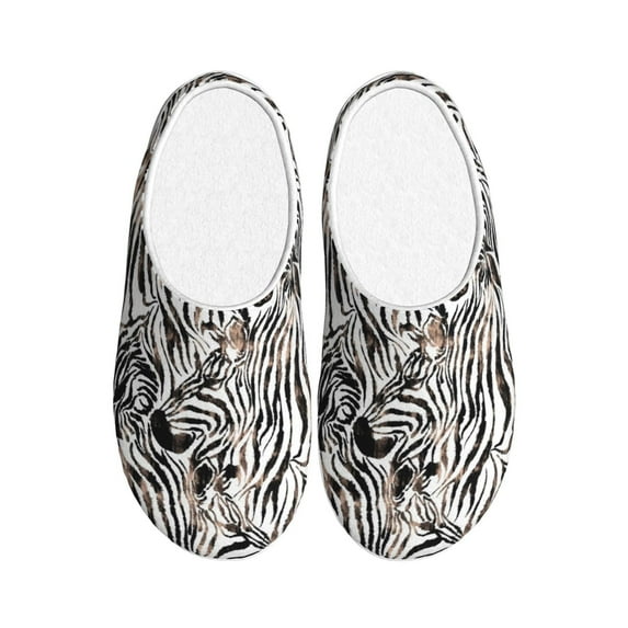 KLL Leopard And Zebra Pattern Adult Unisex Cozy Slippers,Fuzzy Slip-on Slippers TPR Sole Slippers Comfort Plush Home Footwear for Indoor & Outdoor-39/40
