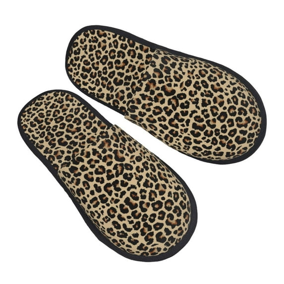 KLL Leopard Print-1 Slippers for Women Men House Slip on Indoor Outdoor Bedroom Furry Fleece Lined Ladies Comfy Anti-Skid Rubber Hard Sole-Medium