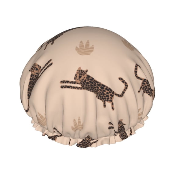 KLL Leopard Print Pattern Shower Cap & Bath Cap for Women,Reversible Oversized Waterproof Shower Caps for all Hair Lengths,Elastic Reusable Bathing Hair Cap