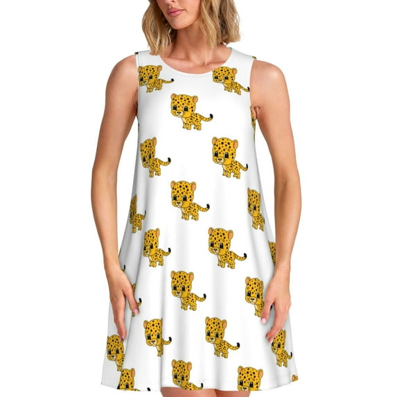KLL Leopard Print Pattern Womens Summer Dresses 2025,Loose Round Neck Sleeveless Sundresses Tank Dresses with Pockets