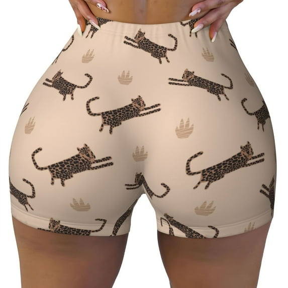 KLL Leopard Print Pattern Workout Shorts for Women Scrunch Short Gym Yoga Running Sport Active Exercise Fitness Shorts