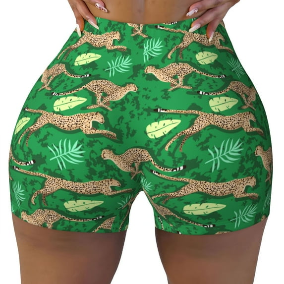 KLL Leopard Print Pattern Workout Shorts for Women Scrunch Short Gym Yoga Running Sport Active Exercise Fitness Shorts